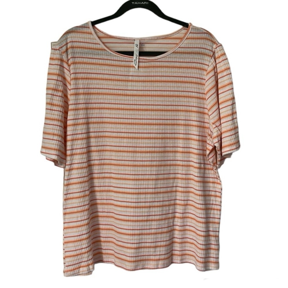 NY Collection Short Sleeve Striped Ribbed Tank Top size 2X